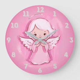 Pastelroze engel, heet roze en grijs grote klok