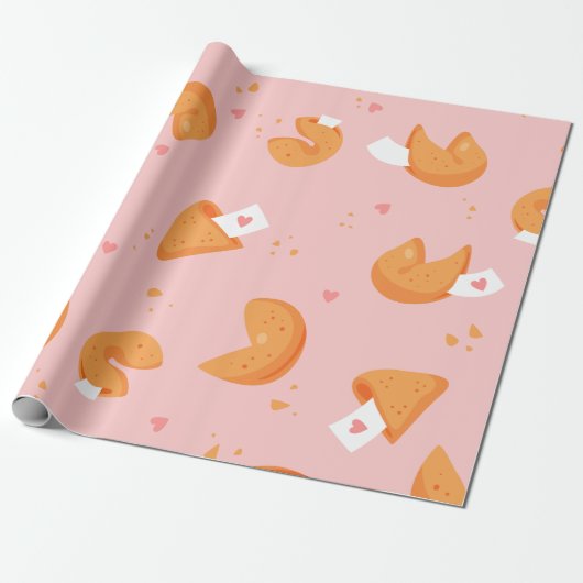 pastelroze fortune cookie liefdesharten geluk cadeaupapier (Uitgerold)