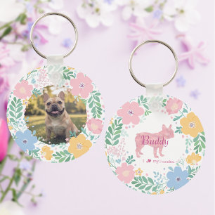 Pastelroze Franse Bulldog Silhouet Bloem Foto Sleutelhanger