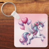 Pastelroze grillige eenhoorn sleutelhanger (Voorkant)