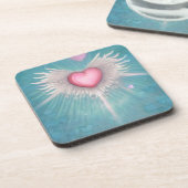 Pastelroze hart met vleugels bier onderzetter (Linkerzijde)