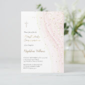 pastelroze inkt en FAUX glitter | Eerste communie Kaart (Staand voorkant)