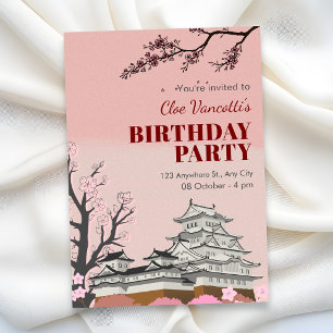Pastelroze Japanse bloesem verjaardag Kaart