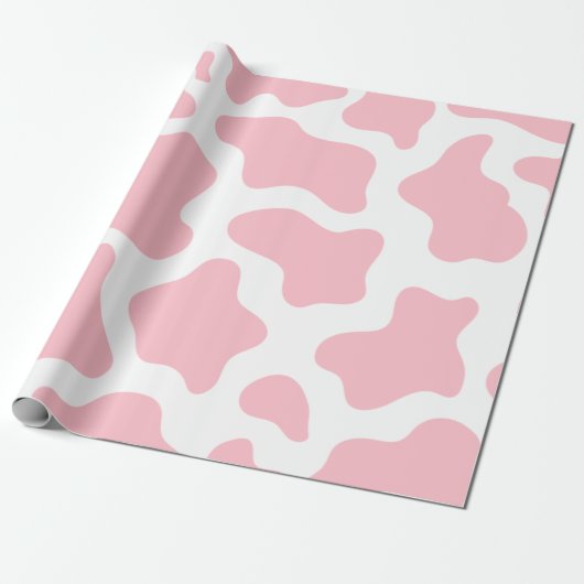 pastelroze koe print kawaii cadeaupapier (Uitgerold)