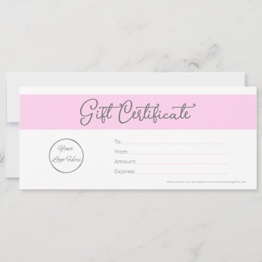 Pastelroze met logo vrouwelijk cadeaubon (Achterkant)