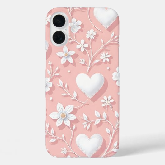 PASTELROZE MET WITTE HARTEN EN BLOEMEN Case-Mate iPhone CASE (Achterkant)