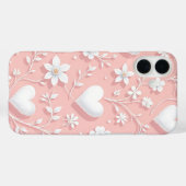 PASTELROZE MET WITTE HARTEN EN BLOEMEN Case-Mate iPhone CASE (Achterkant (horizontaal))