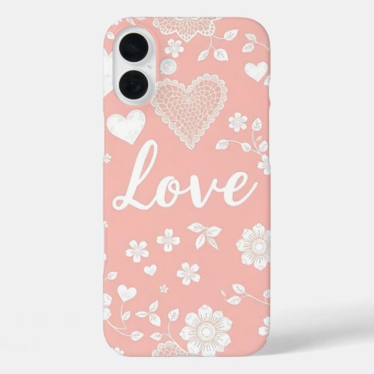 PASTELROZE MET WITTE HARTEN EN BLOEMEN Case-Mate iPhone CASE (Achterkant)
