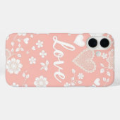PASTELROZE MET WITTE HARTEN EN BLOEMEN Case-Mate iPhone CASE (Achterkant (horizontaal))