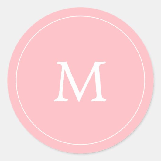 pastelroze minimalistisch simpel monogram bruiloft ronde sticker (Voorkant)