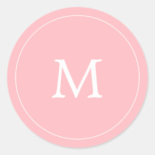 pastelroze minimalistisch simpel monogram bruiloft ronde sticker