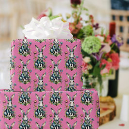 Pastelroze Mooie Waterverf Konijn Bloemig Pasen Cadeaupapier