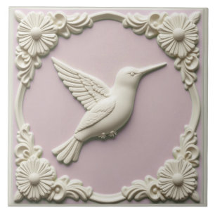 Pastelroze namaak reliëf Art Nouveau Kolibrie Tegeltje