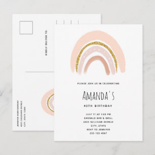 Pastelroze & Nepglitter Boho Regenboog Verjaardag Uitnodiging Briefkaart