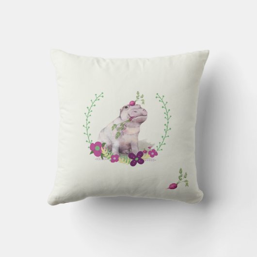 pastelroze paarse floraalgif baby hippo kussen (Achterkant)