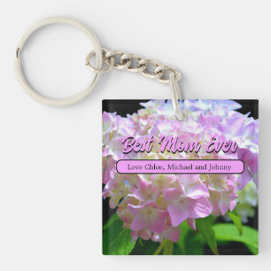 pastelroze paarse hydrangeenbloemen sleutelhanger