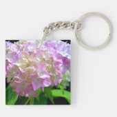 pastelroze paarse hydrangeenbloemen sleutelhanger (Achterkant)