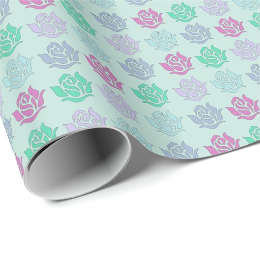 Pastelroze patroon blauw cadeaupapier (Rol Hoek)