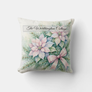 Pastelroze Poinsettia Denne Watercolor Kerstmis Kussen