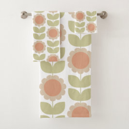 Pastelroze Retro Bloemmotief uit het Midden van de Bad Handdoek