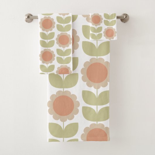 Pastelroze Retro Bloemmotief uit het Midden van de Bad Handdoek (Insitu)