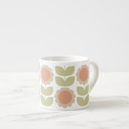 Pastelroze Retro Bloemmotief uit het Midden van de Espresso Kop
