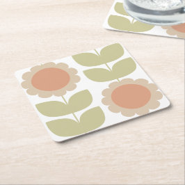Pastelroze Retro Bloemmotief uit het Midden van de Kartonnen Onderzetters