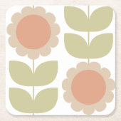 Pastelroze Retro Bloemmotief uit het Midden van de Kartonnen Onderzetters (Voorkant)
