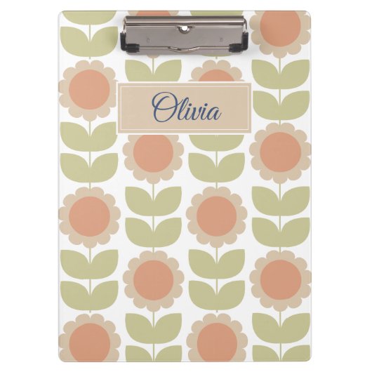 Pastelroze Retro Bloemmotief uit het Midden van de Klembord (Voorkant)