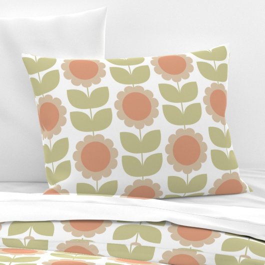 Pastelroze Retro Bloemmotief uit het Midden van de Kussensloop