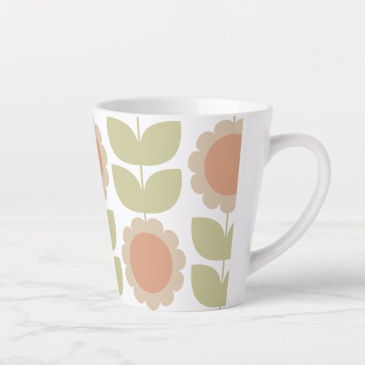 Pastelroze Retro Bloemmotief uit het Midden van de Latte Mok (Rechts)