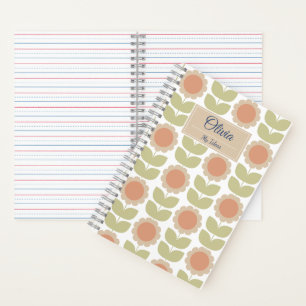 Pastelroze Retro Bloemmotief uit het Midden van de Notitieboek