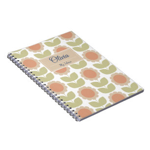 Pastelroze Retro Bloemmotief uit het Midden van de Notitieboek