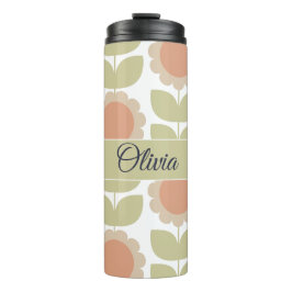 Pastelroze Retro Bloemmotief uit het Midden van de Thermosbeker