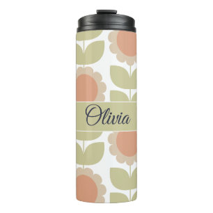 Pastelroze Retro Bloemmotief uit het Midden van de Thermosbeker