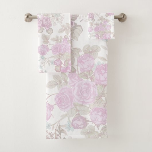  pastelroze roze romantische rozen floraal bad handdoek (Insitu)