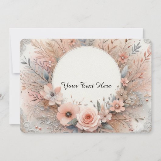 Pastelroze rozen en delicate kantdetails kaart (Voorkant)