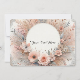 Pastelroze rozen en delicate kantdetails kaart