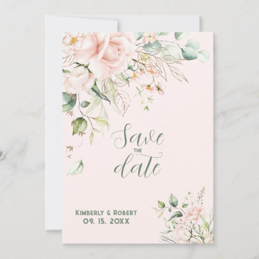 Pastelroze rozen trouwframe kaart (Voorkant)