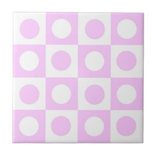 Pastelroze Stippen en Vierkanten Patroon Tegeltje