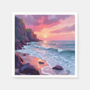 Pastelroze strand zonsondergang oceaan golven aqua servet