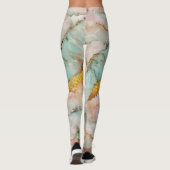 Pastelroze, Teal, Wit Marmer Leggings (Achterkant)