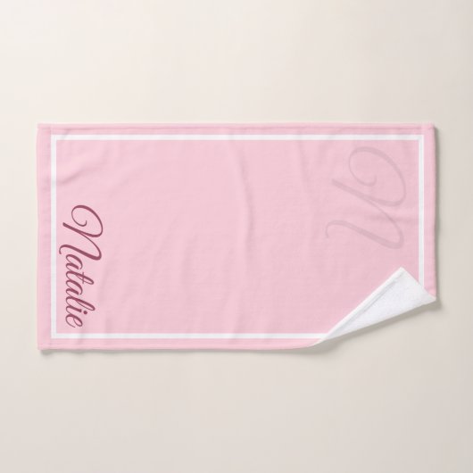 Pastelroze vaste kleur, monogrammen bad handdoek (Handdoek)