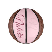Pastelroze vaste kleur, monogrammen basketbal (Verticaal)