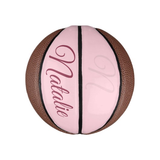 Pastelroze vaste kleur, monogrammen basketbal (Verticaal)