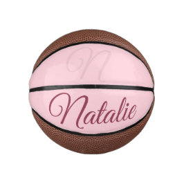 Pastelroze vaste kleur, monogrammen basketbal