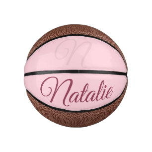 Pastelroze vaste kleur, monogrammen basketbal