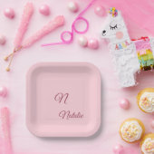 Pastelroze vaste kleur, monogrammen papieren bordje (Feest)