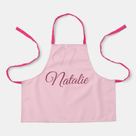 Pastelroze vaste kleur, monogrammen schort