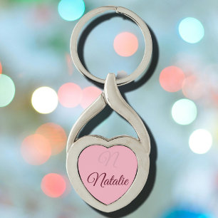 Pastelroze vaste kleur, monogrammen sleutelhanger